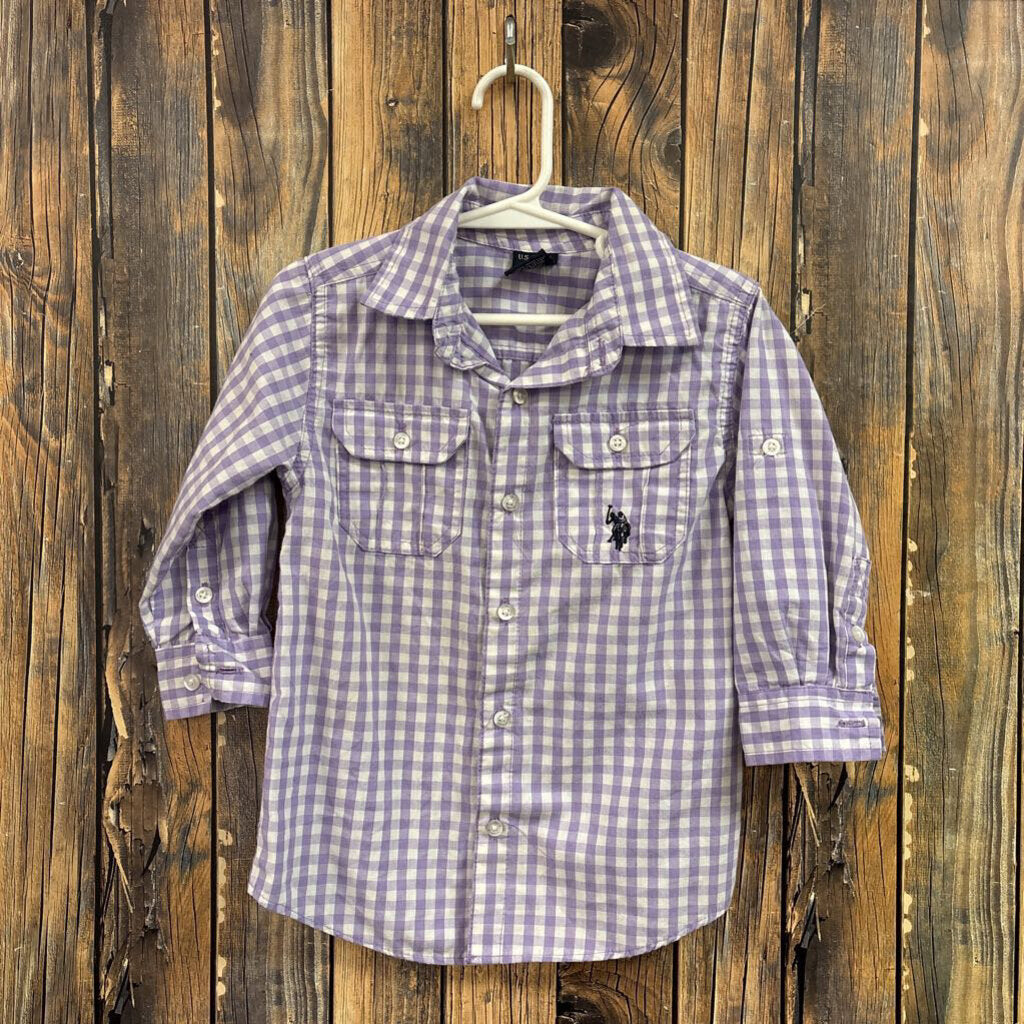 Polo Purple Checkered Button Up, Boy's 3T