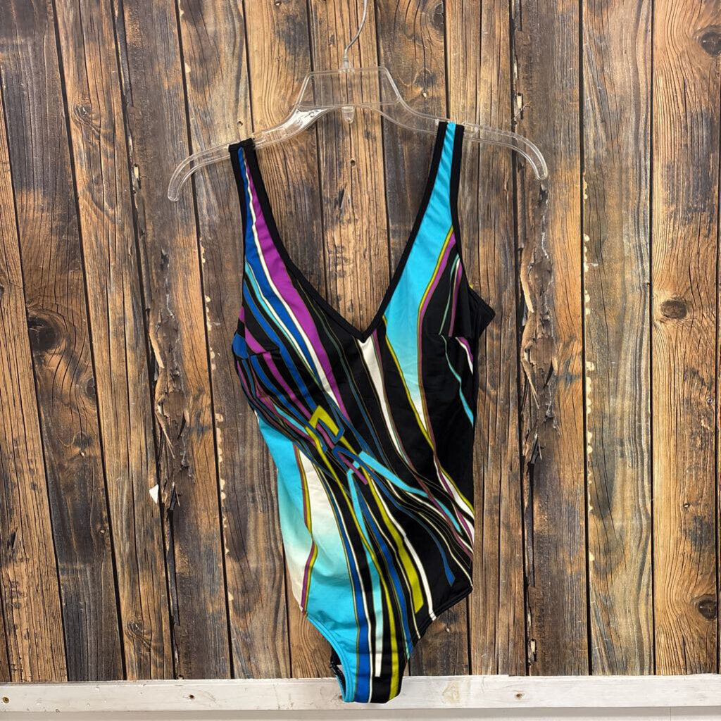 Black and Blue Stripe Swimsuit, Women's 12