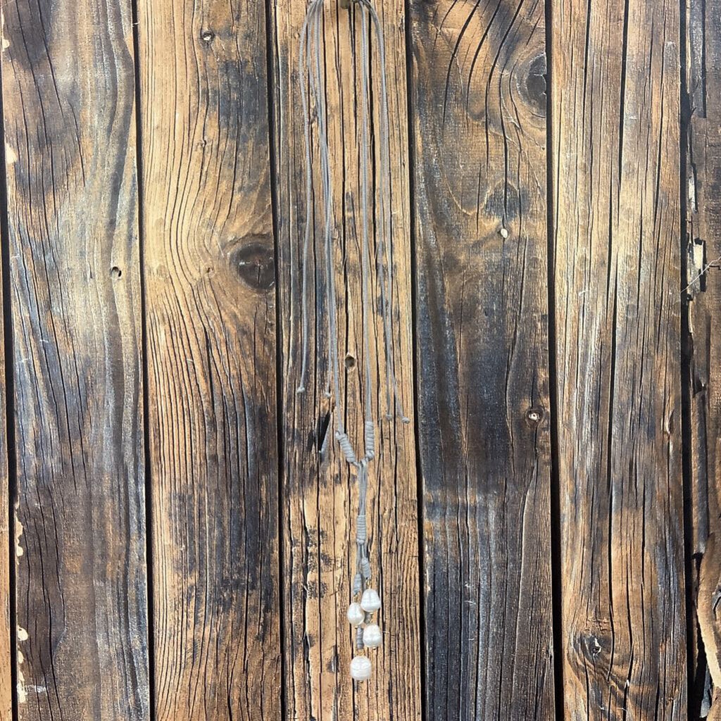 Gray Cord and Pearl Necklace
