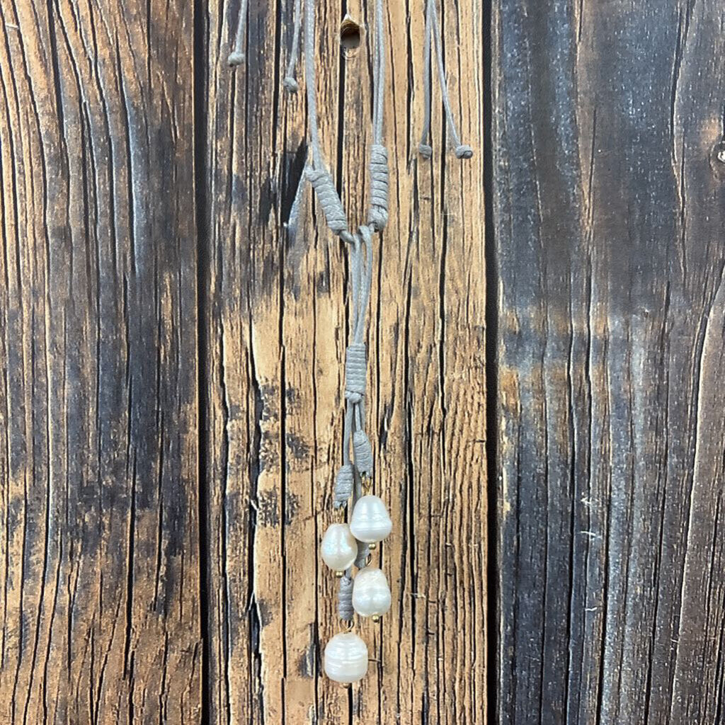 Gray Cord and Pearl Necklace