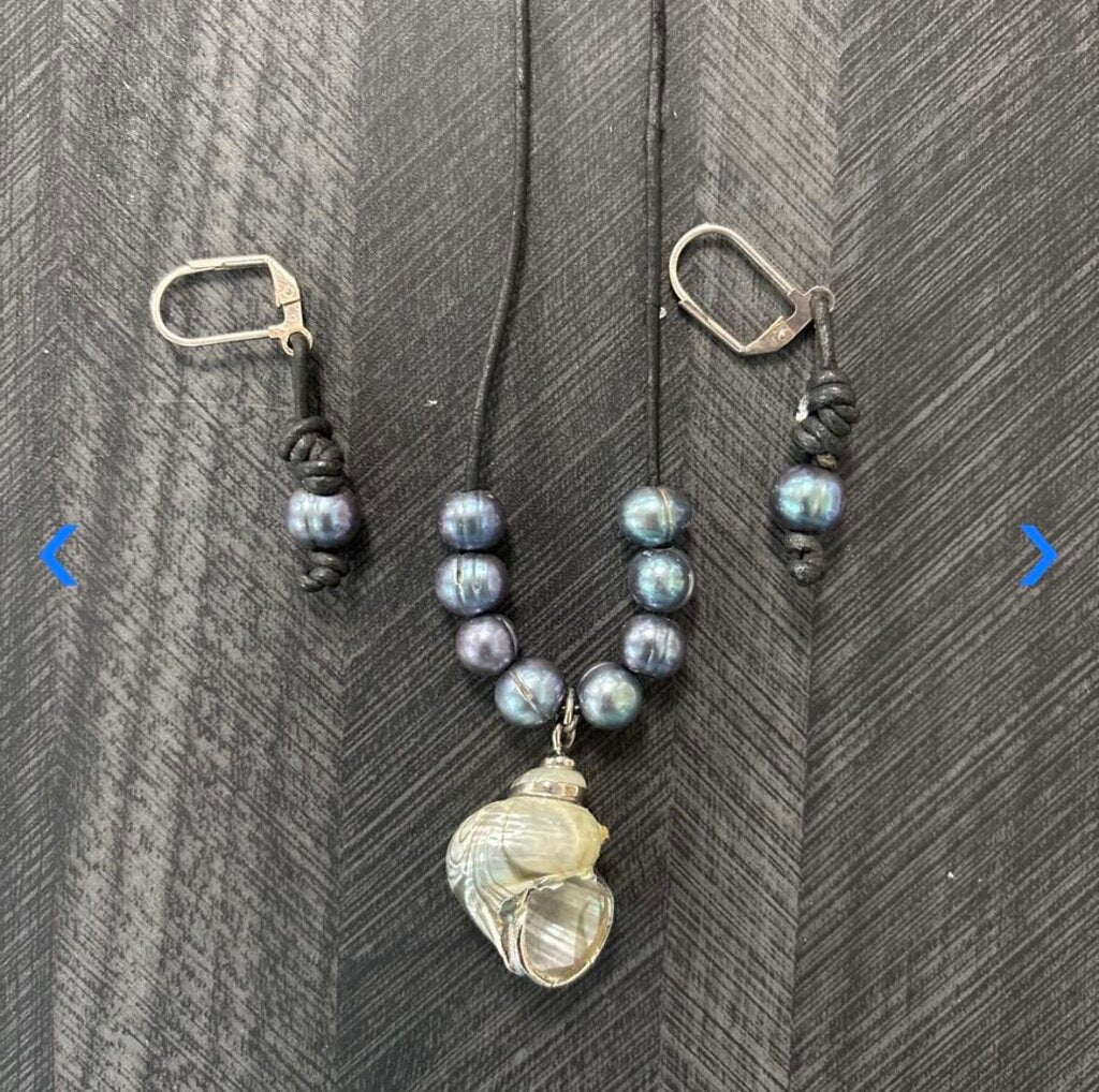 Blue Pearl Necklace and Earrings