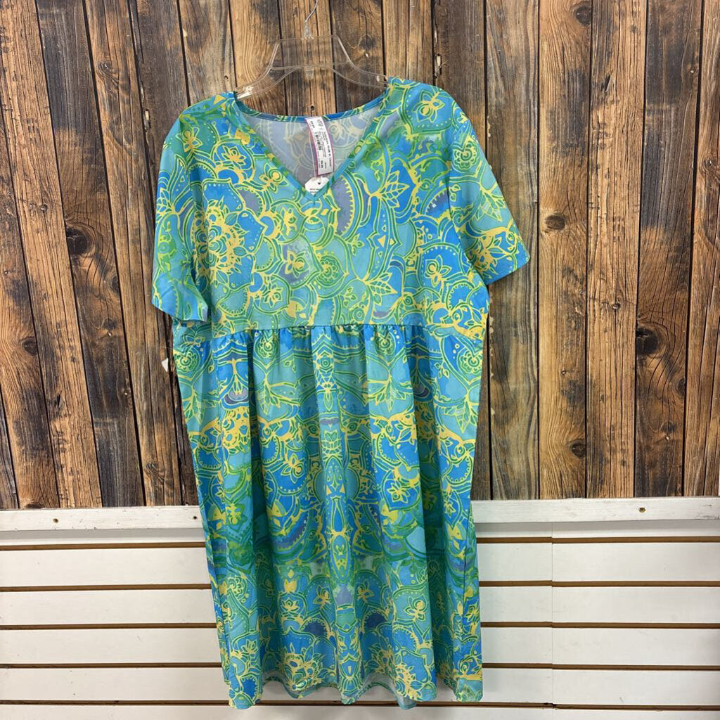 Blue and Yellow Patterned Dress, NWT Women's XXL