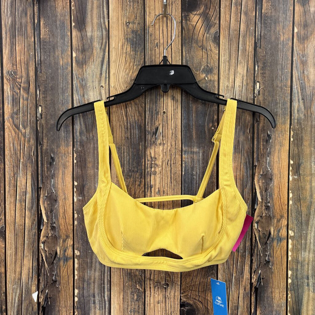 NWT Cupshe Yellow Ribbed Swim Top, Womens S