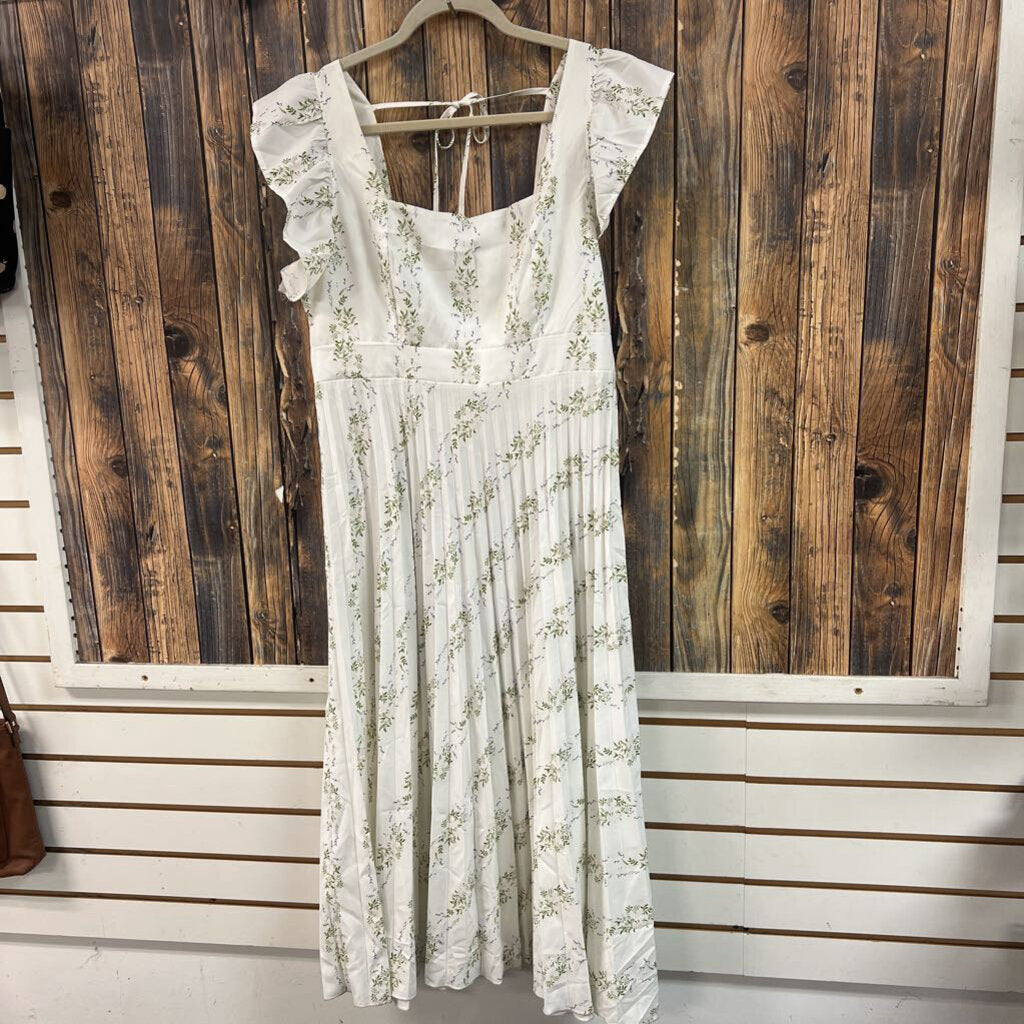 Soft Flowy White Floral Dress, Womens L