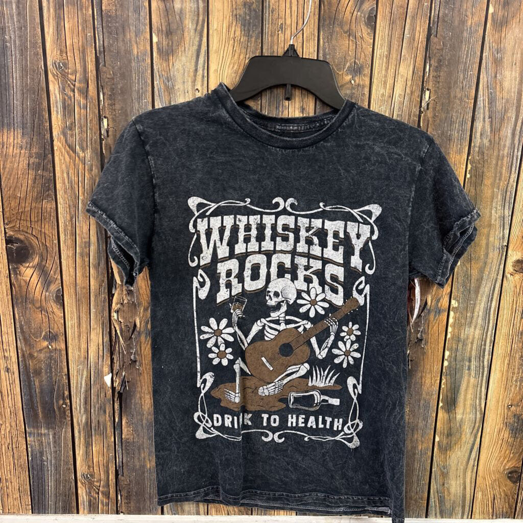 Whiskey Rocks Acid Wash Tee, Womens S