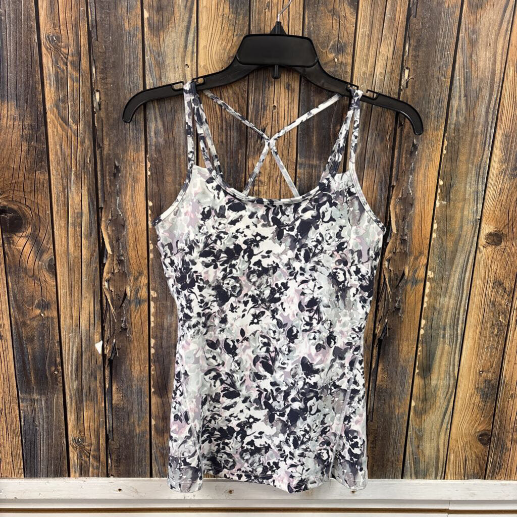 Gaiam Black Floral Padded Tank, Womens S