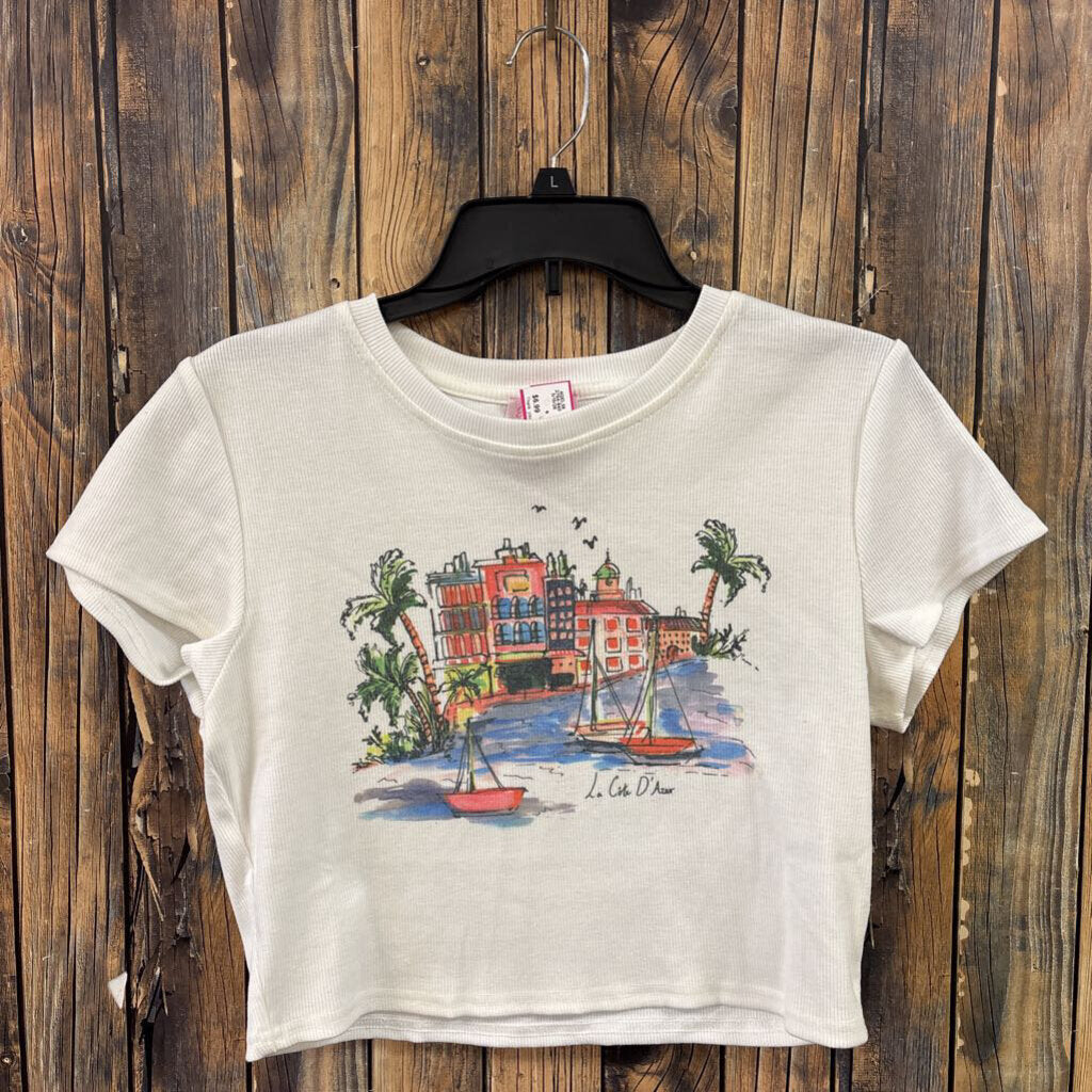 Pink Lily Sailboat Ribbed Top, Womens S