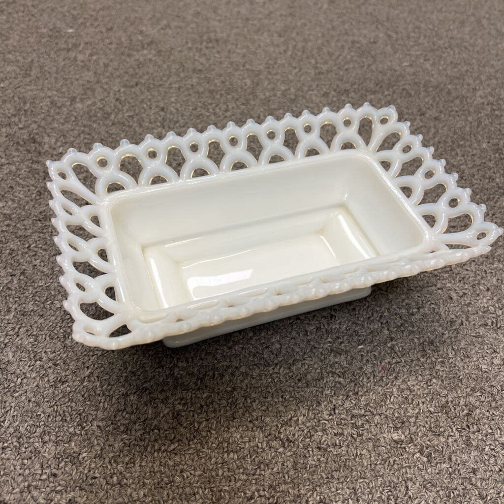 Westmorland Milk Glass Long Lattice Dish; No Ship