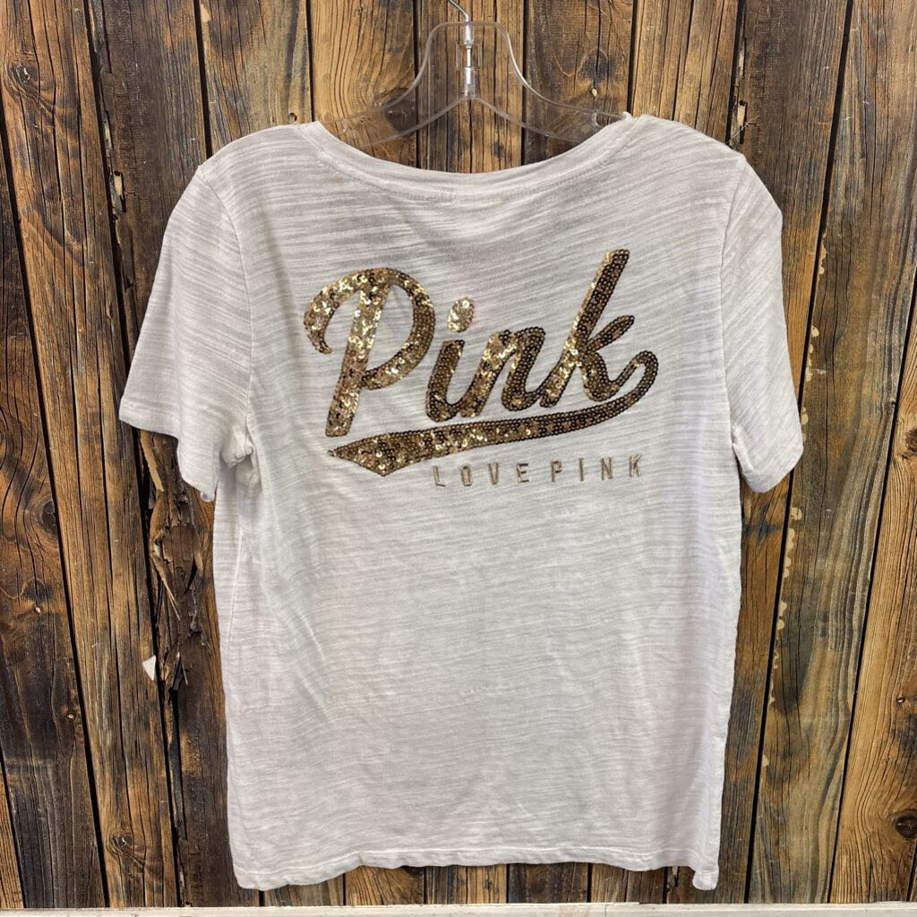 PINK White Sequin Top, Womens S