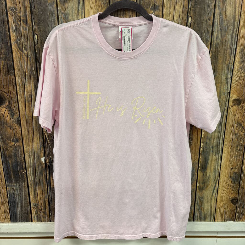 Pink He is Risen Tee, Womens M