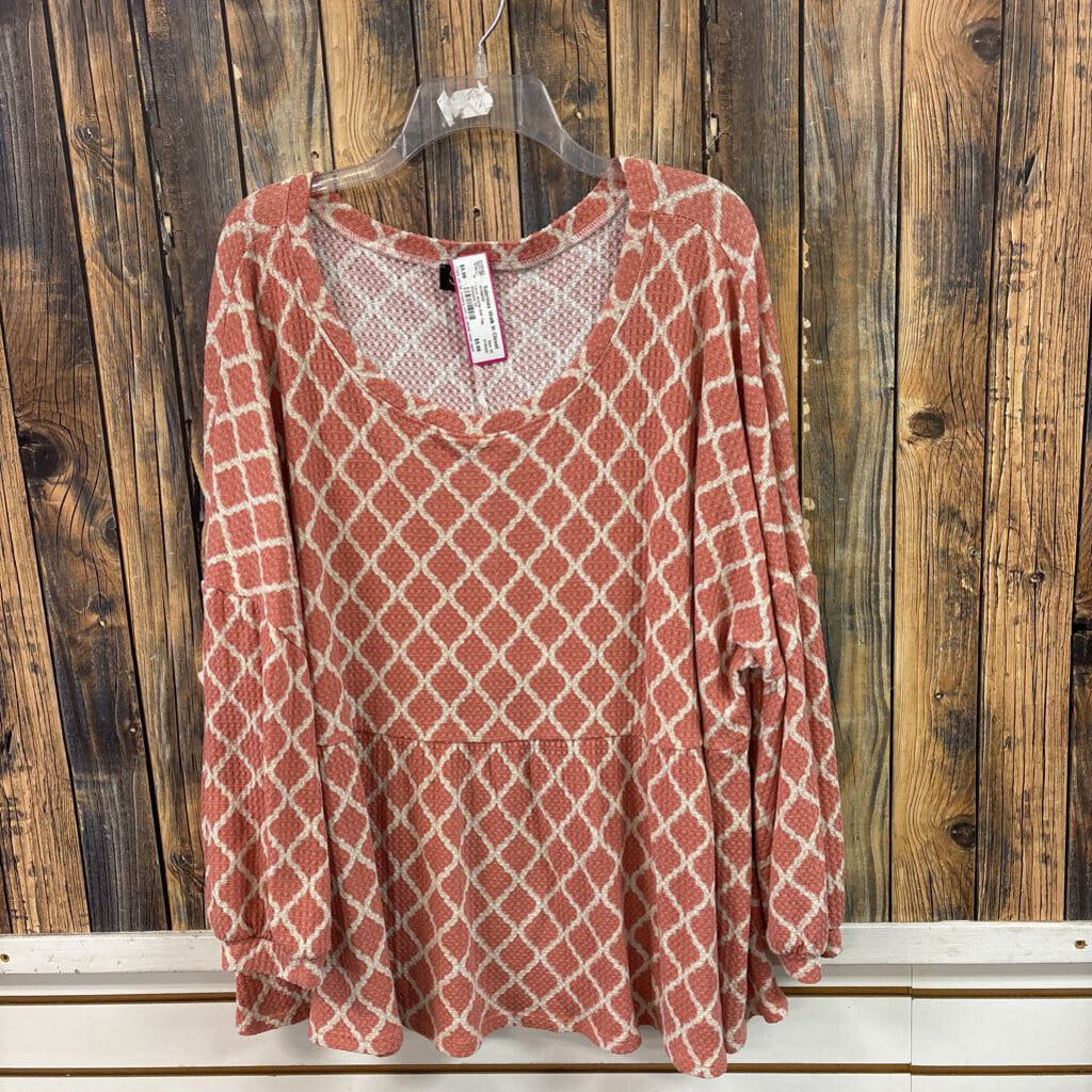 Coral Waffle Knit Top, Womens 3X