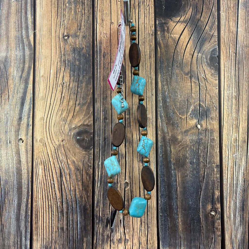 Turquoise and Wood Bead Necklace