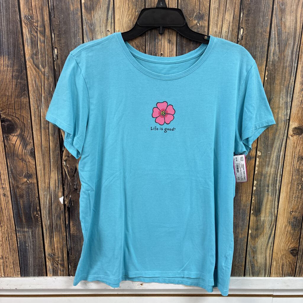 Life is Good Blue Flower Top, Womens L
