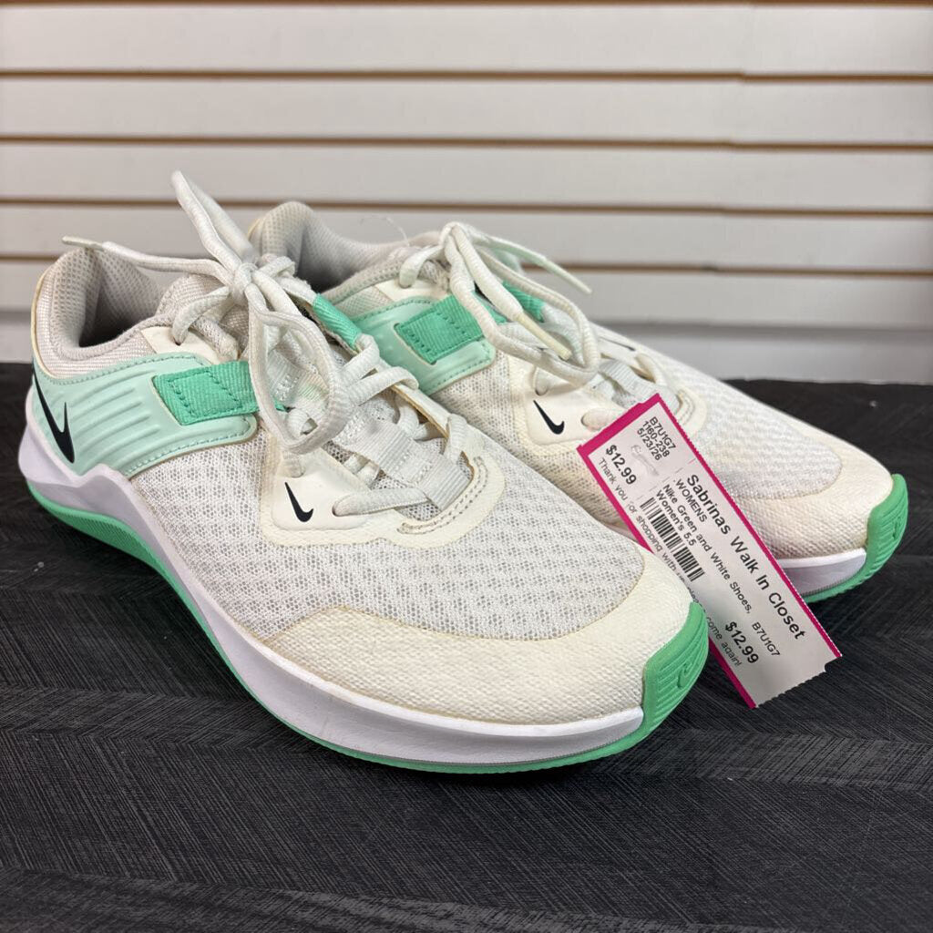 Nike Green and White Shoes, Women's 5.5