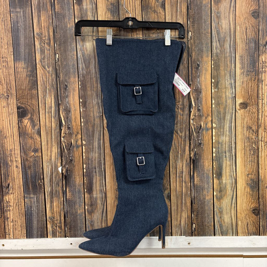 Denim Thigh High Boots, Women's 10