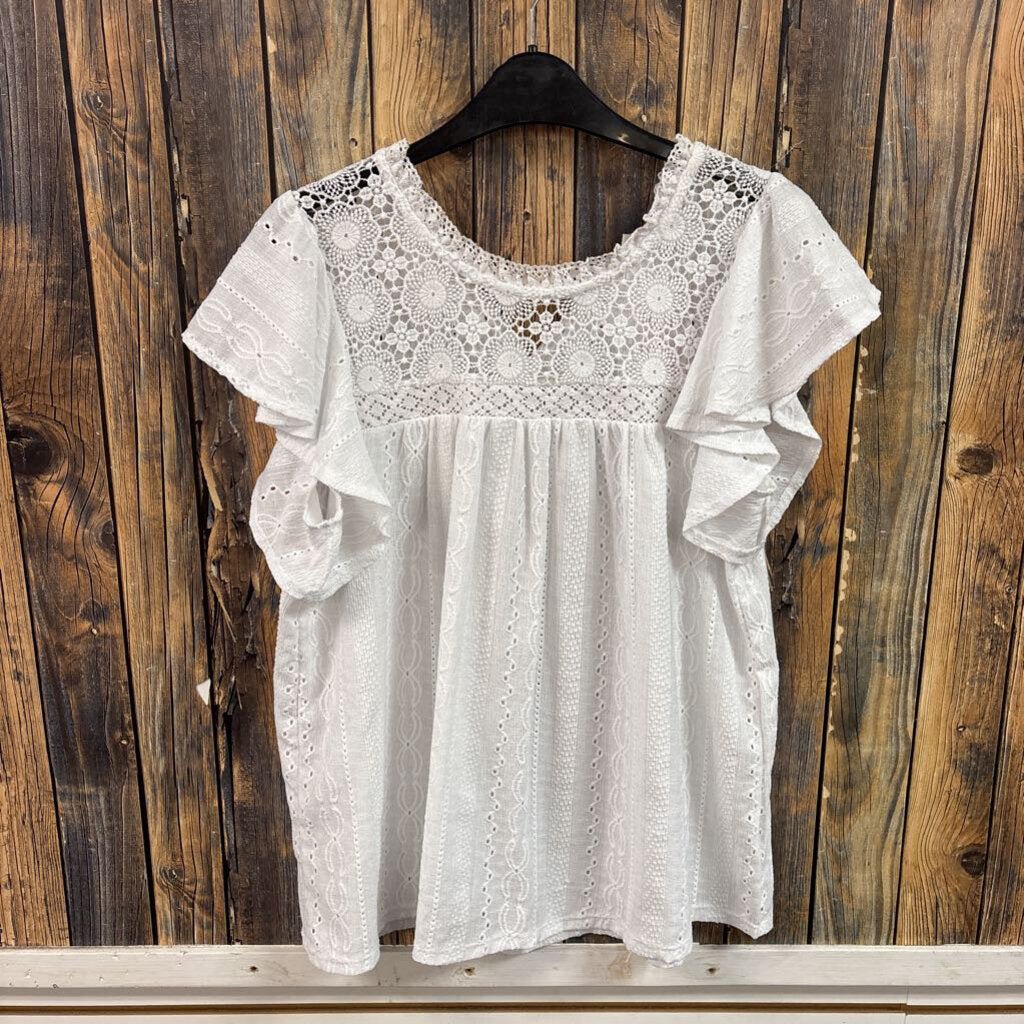 Cato White Crochet Top Shirt, Women's S