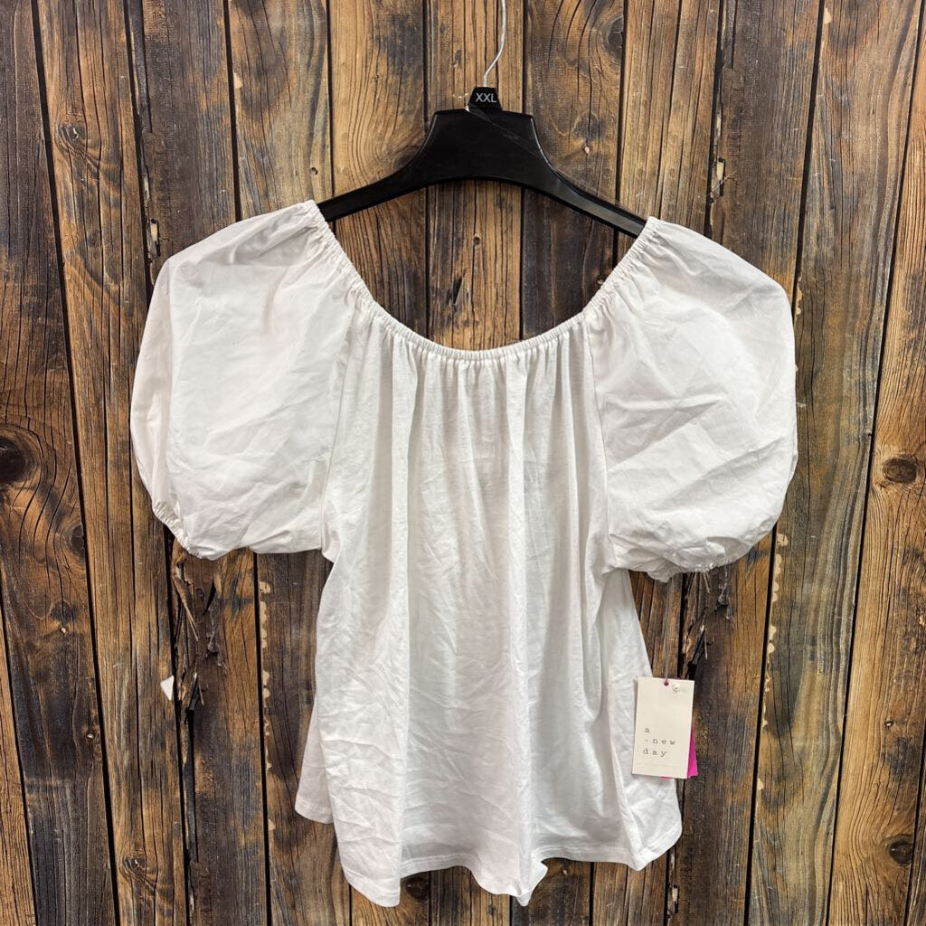 Bubble Sleeve White Top, NWT Women's XS