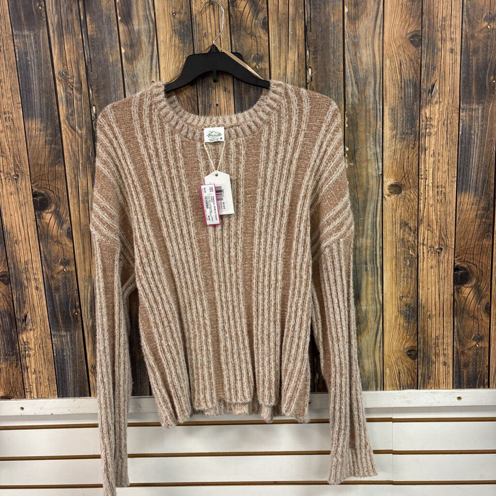 Crew Neck Vertical Stripe Fuzzy Sweater, NWT Women's L