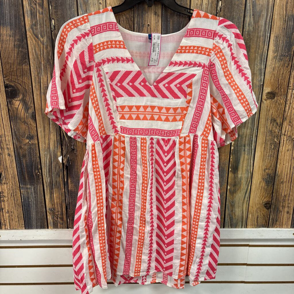 Pink/Orange Aztec Dress, Womens M Petite