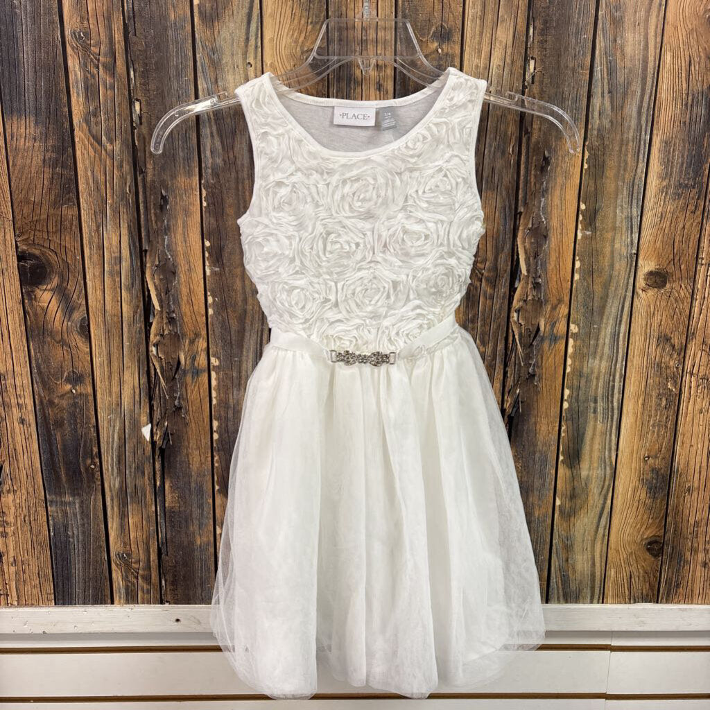 NWT Childrens Place White Rose Dress, Girls 7/8