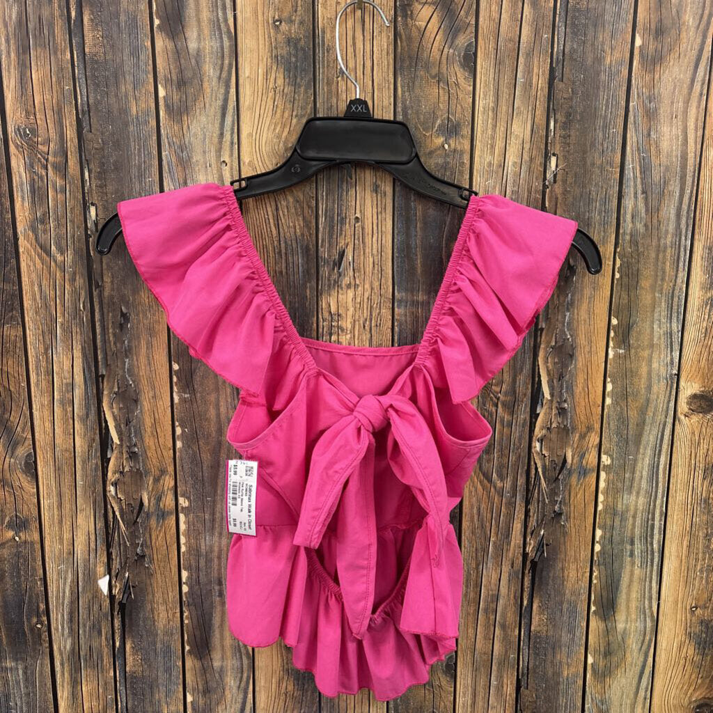 Pink Ruffle Sleeve Top, Womens XS
