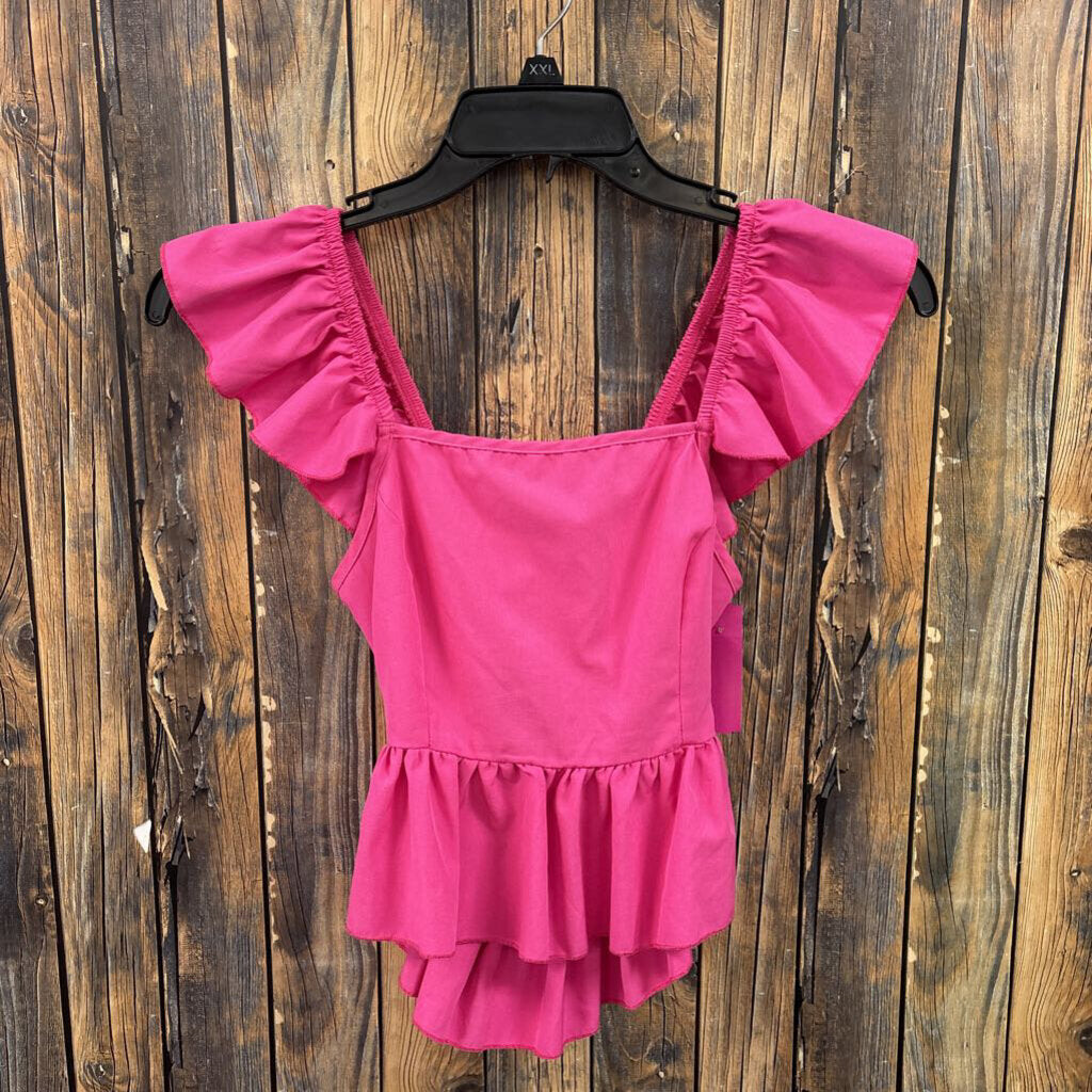 Pink Ruffle Sleeve Top, Womens XS