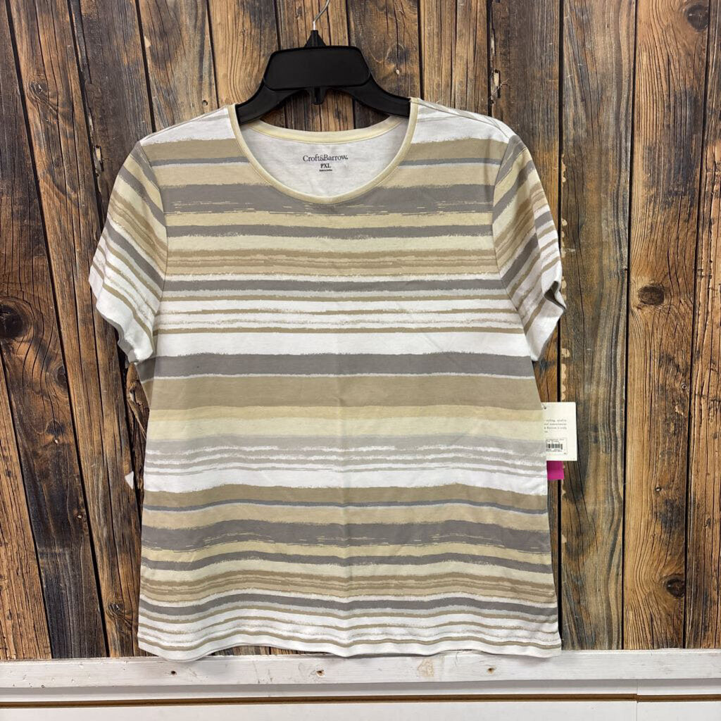 NWT Croft & Barrow Stripe Tan Top, Womens Petite XL