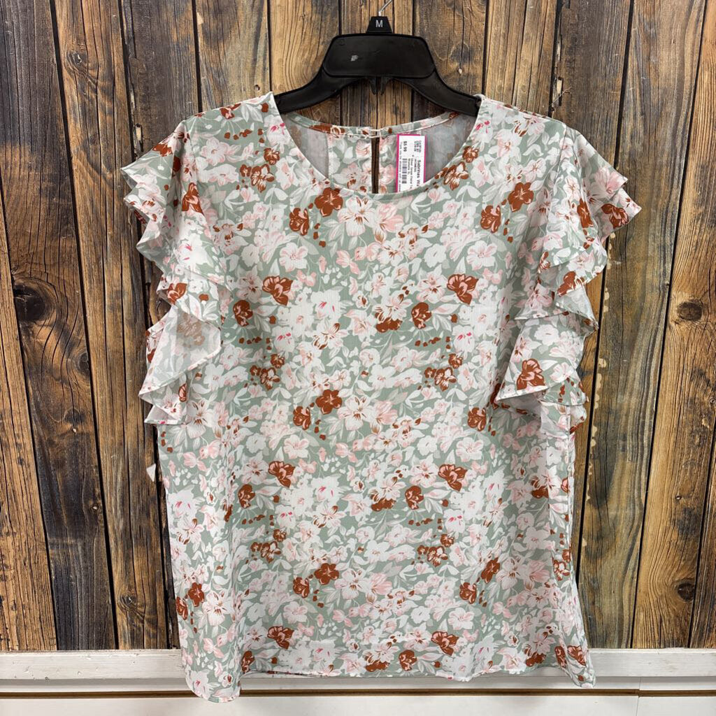 Sheer Green Floral Top, Womens XL