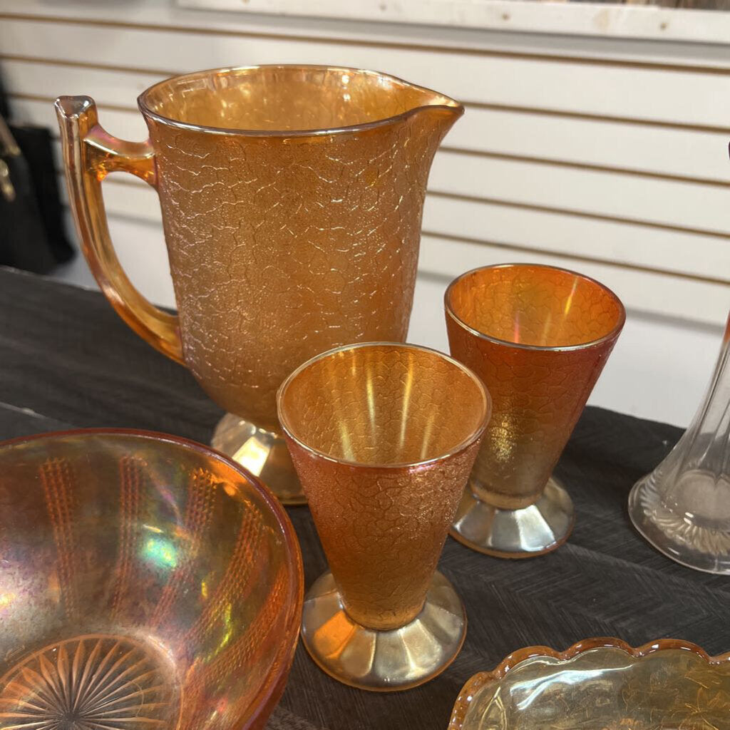 6 PC Orange Carnival Glass Set - NO SHIP