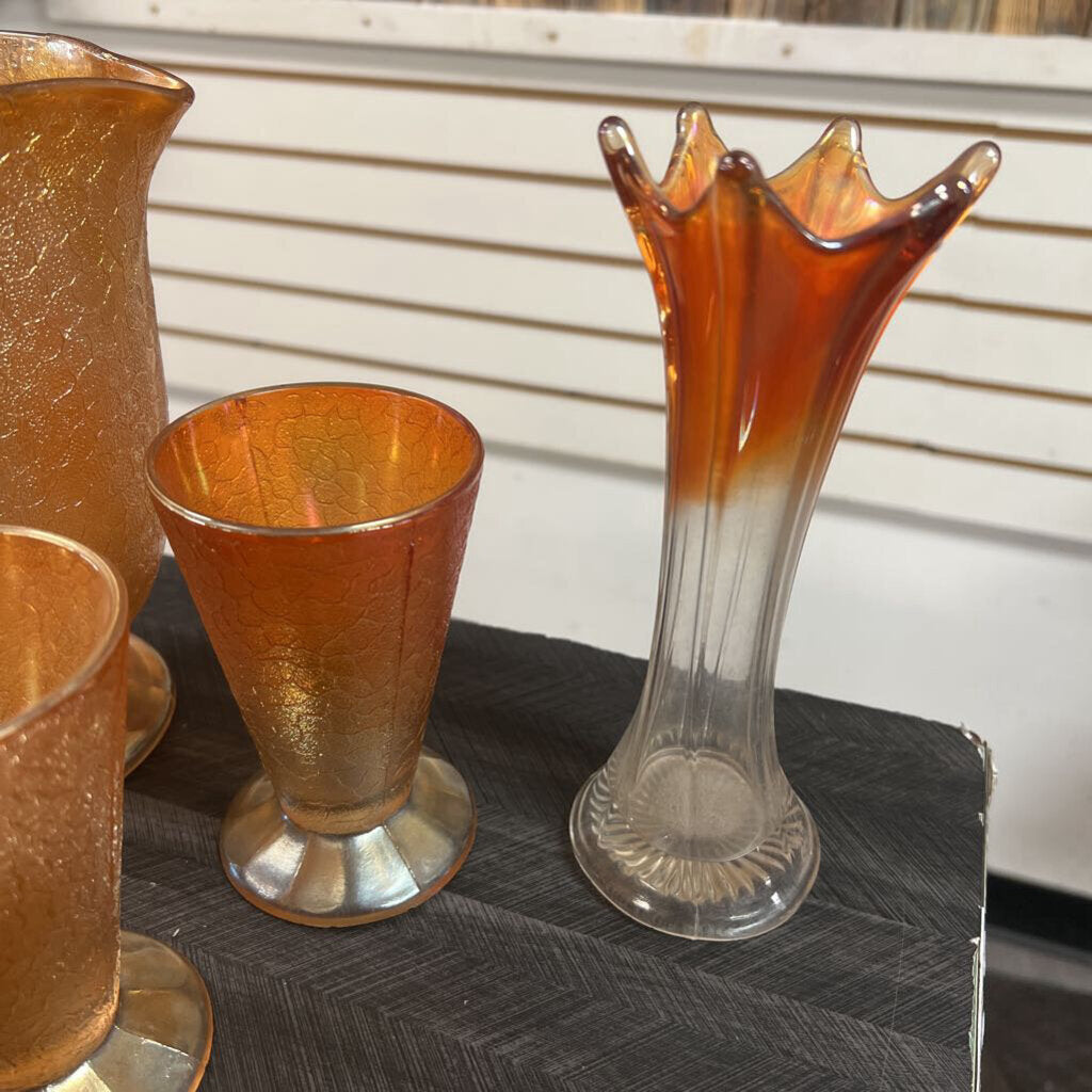 6 PC Orange Carnival Glass Set - NO SHIP