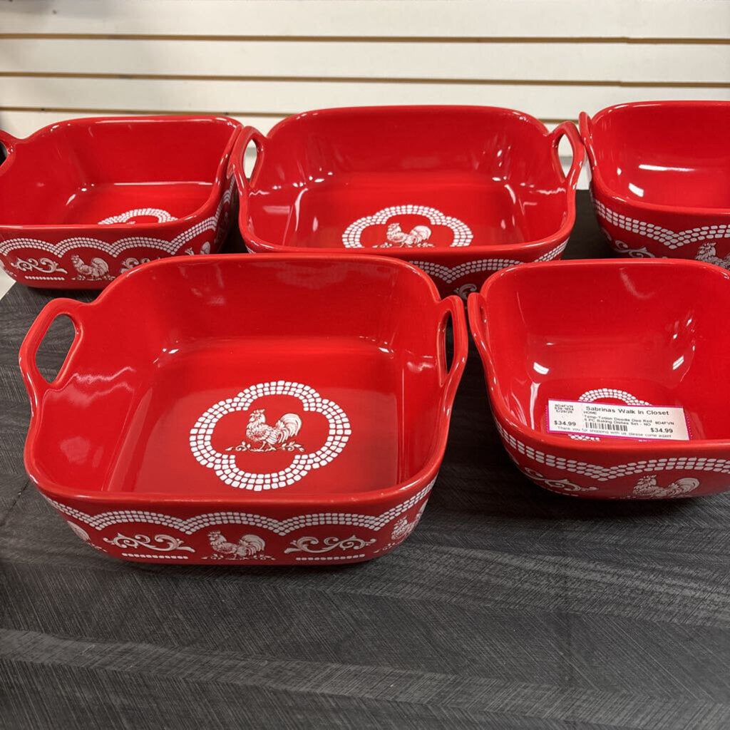 Temp-Tation Doodle Doo Red 5 PC Baking Dishes Set - NO SHIP