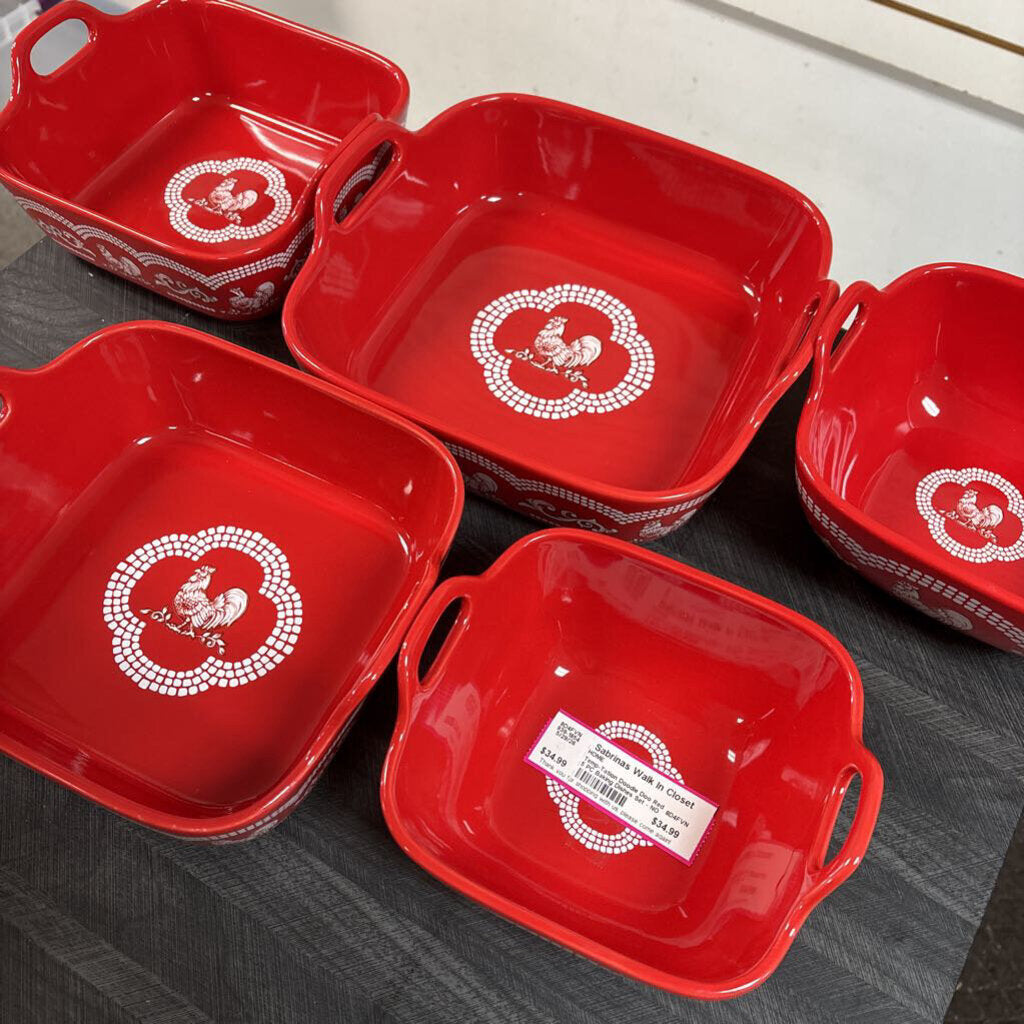 Temp-Tation Doodle Doo Red 5 PC Baking Dishes Set - NO SHIP