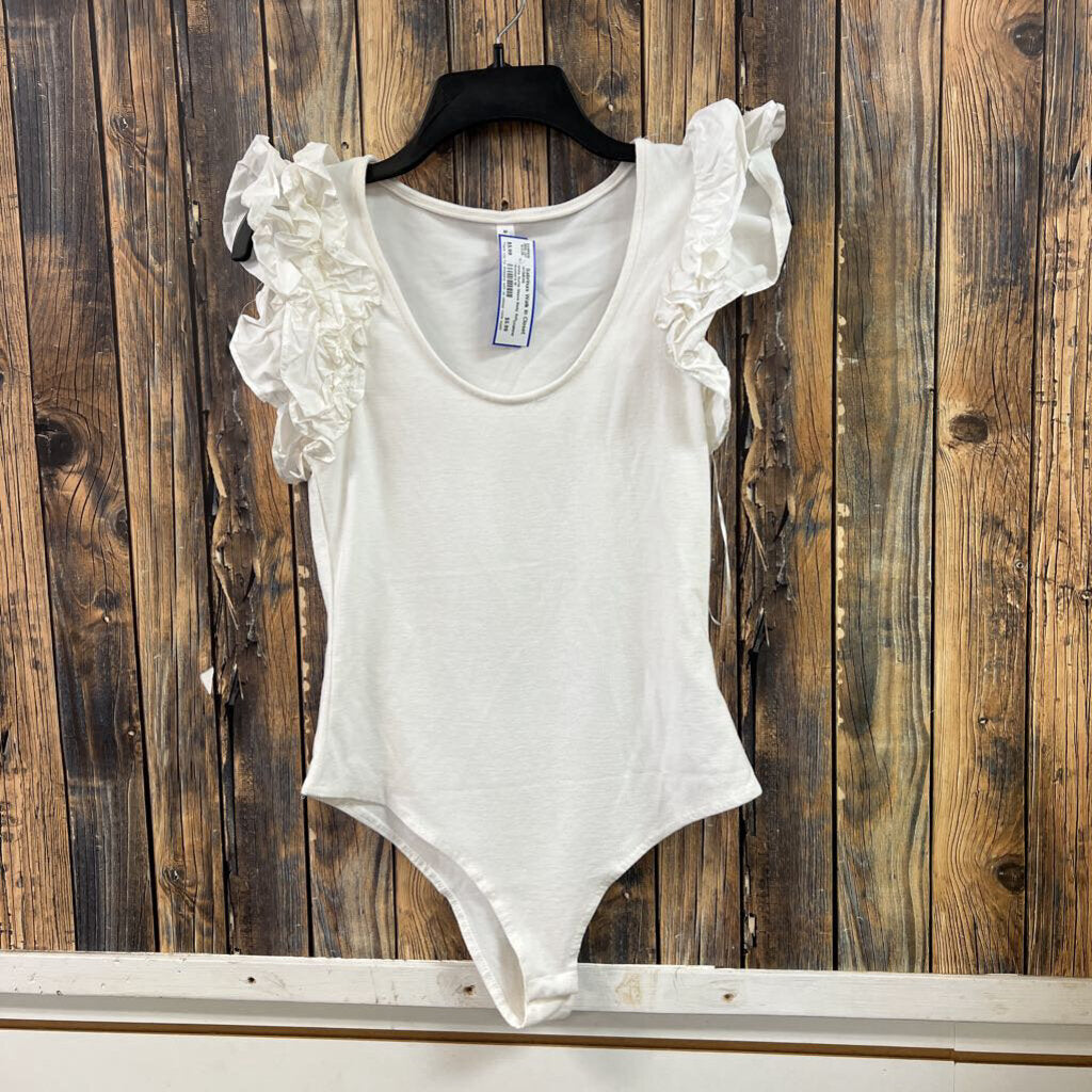 White Ruffle Sleeve Body Suit, Women's M