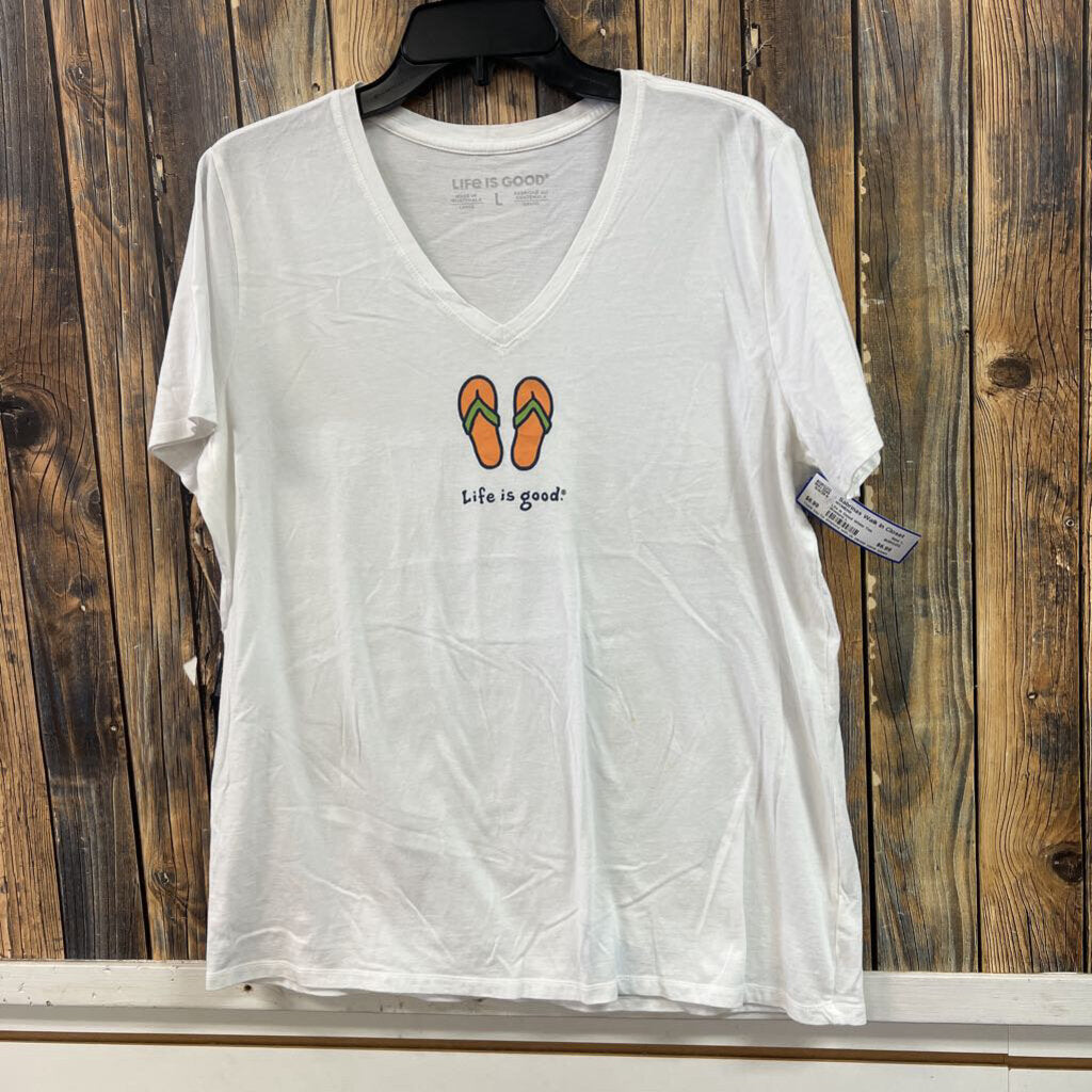 Life is Good White Tee, Womens L