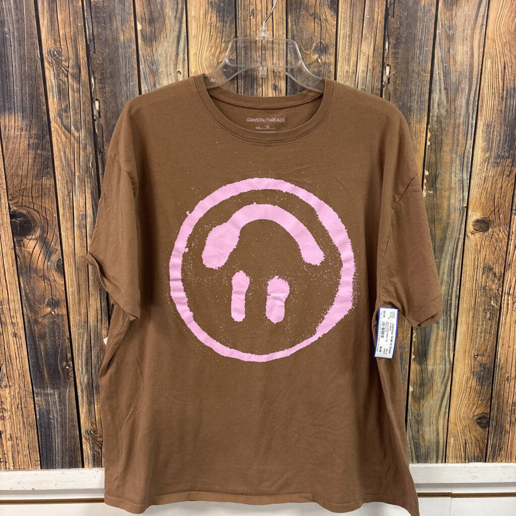 Brown/Pink Smiley Tee, Womens XL