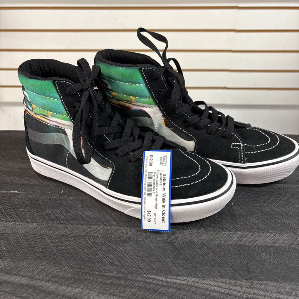Vans Black and Green High Top, Women's 7