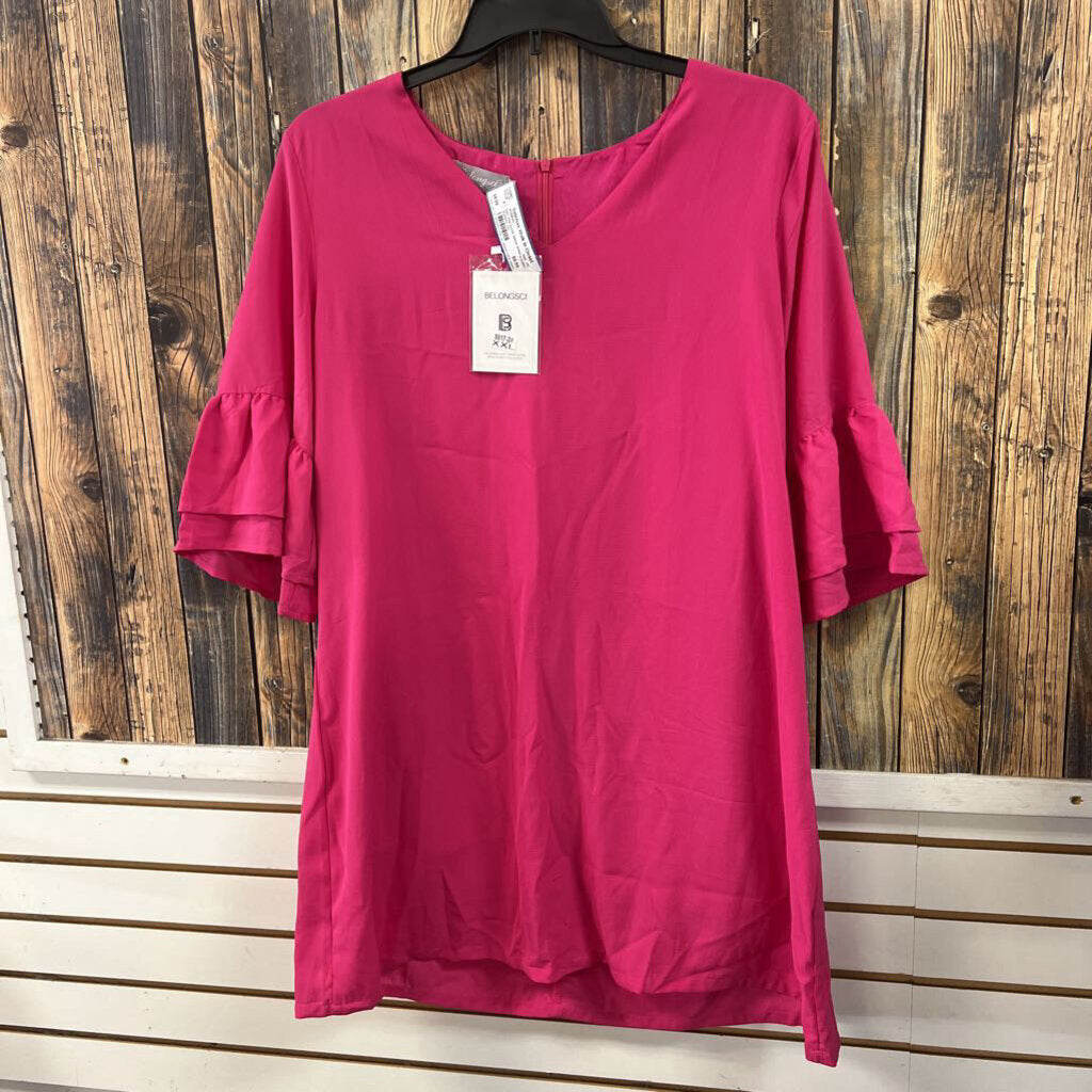 NWT Pink Ruffle Sleeve Dress, Womens 2XL