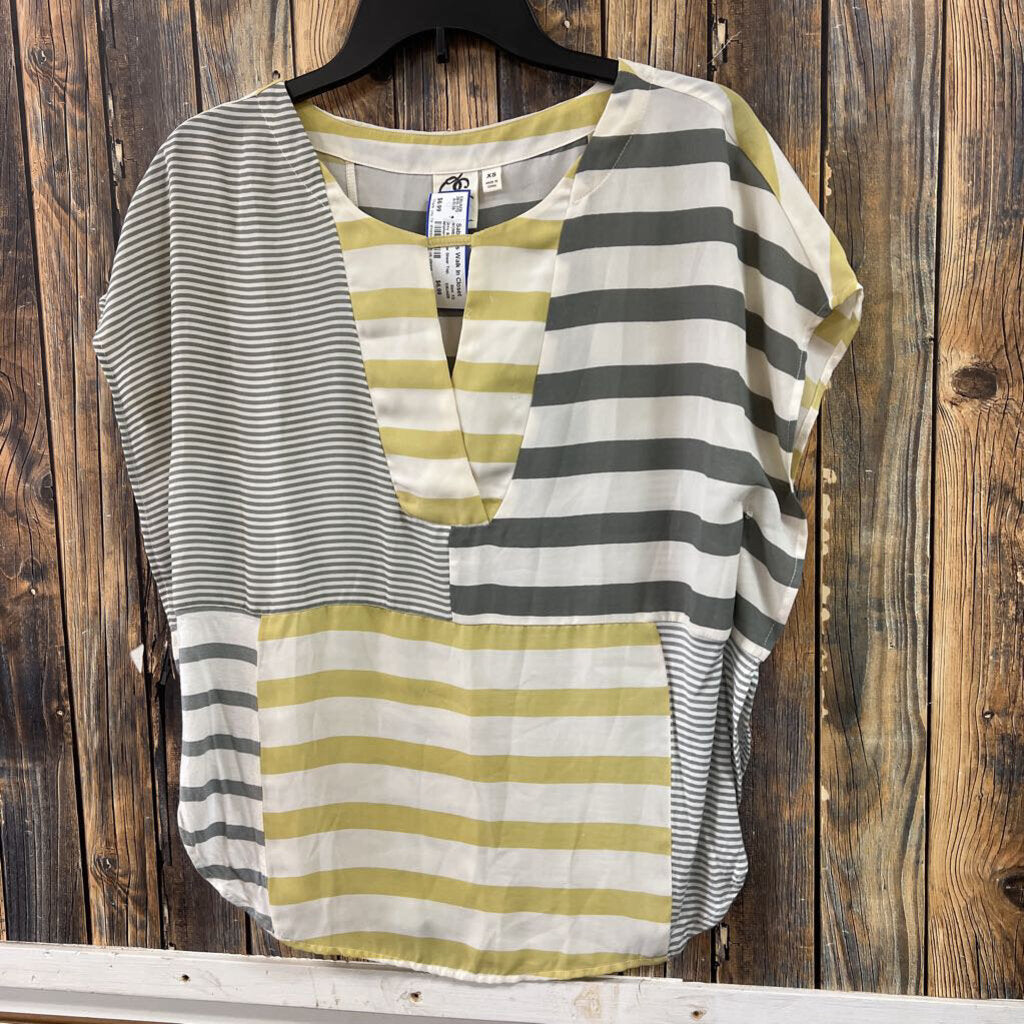 Grey & Yellow Sheer Top, Womens XS