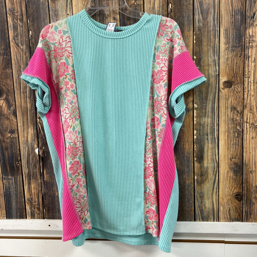 Blue & Pink Ribbed Shirt, Womens S