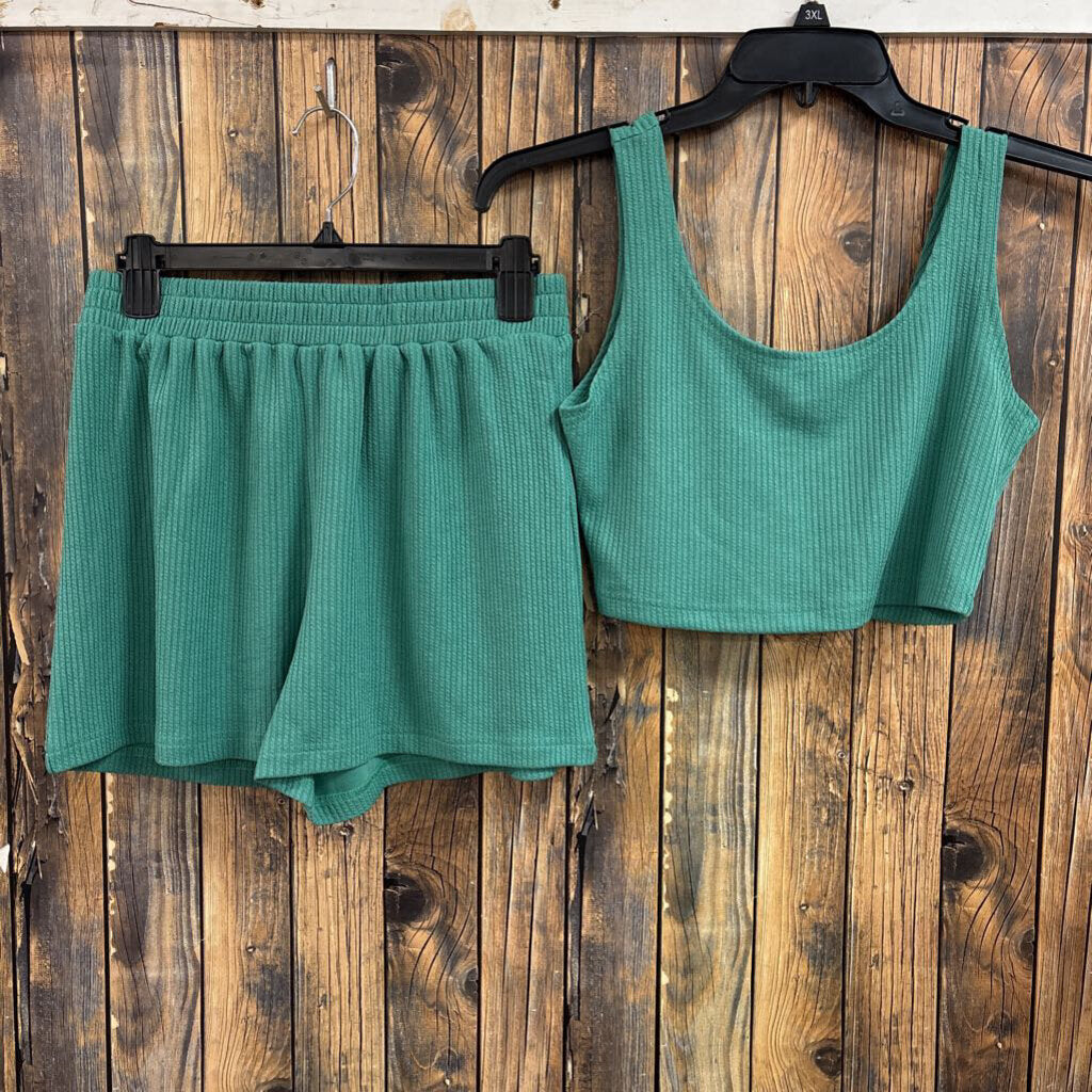 Teal Ribbed 2PC Lounge Set, Womens M