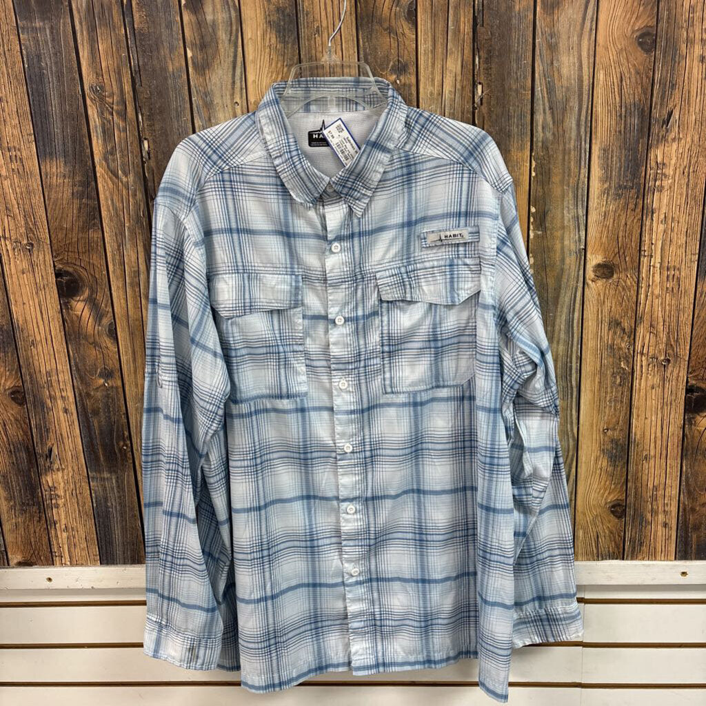 Habit Blue and White Plaid Fishing Shirt, Men's XL