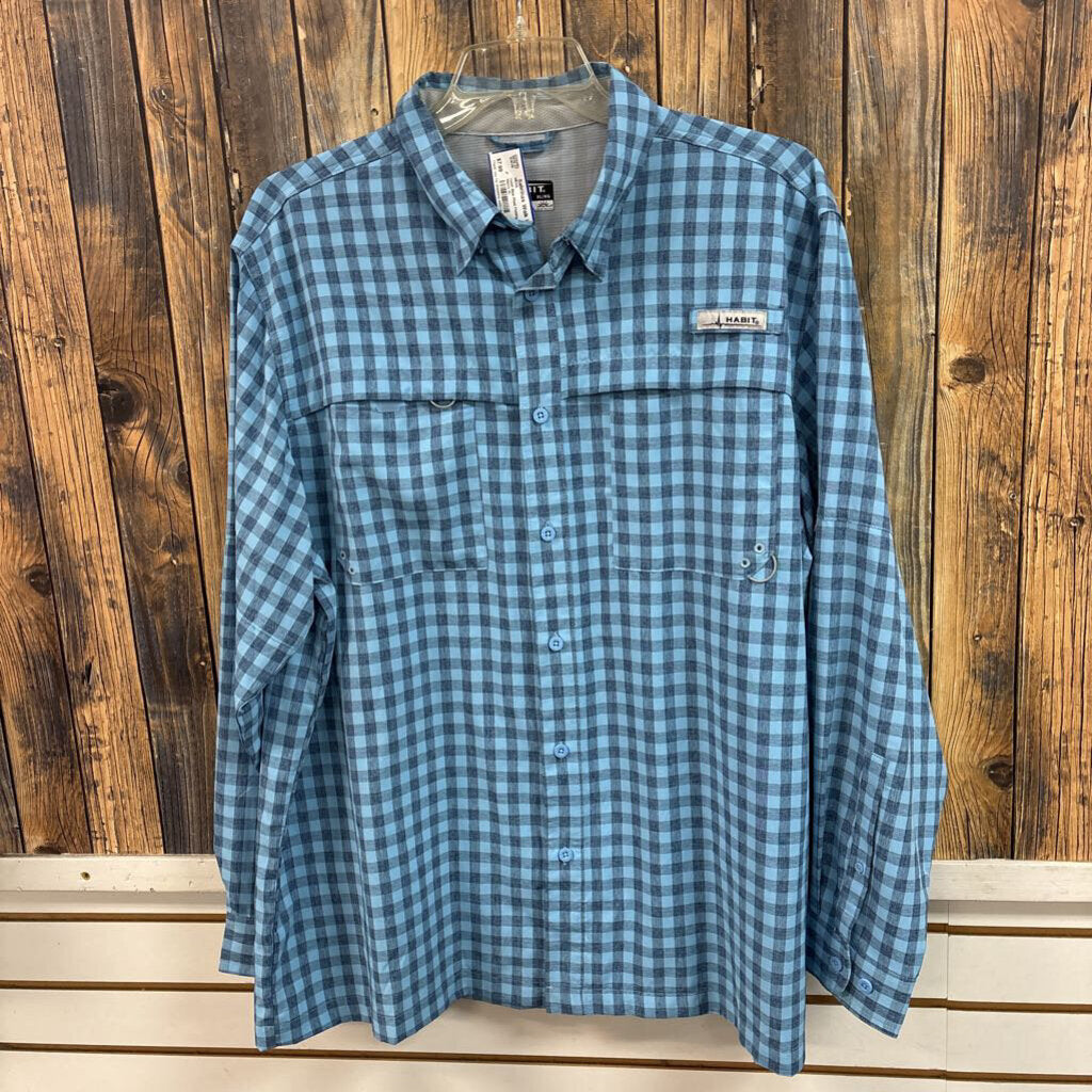 Habit Blue Plaid Fishing Shirt, Men's XL