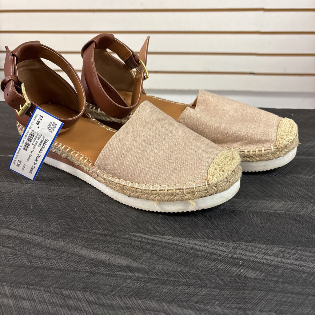 Beige Canvas Toe Sandals, Women's 8