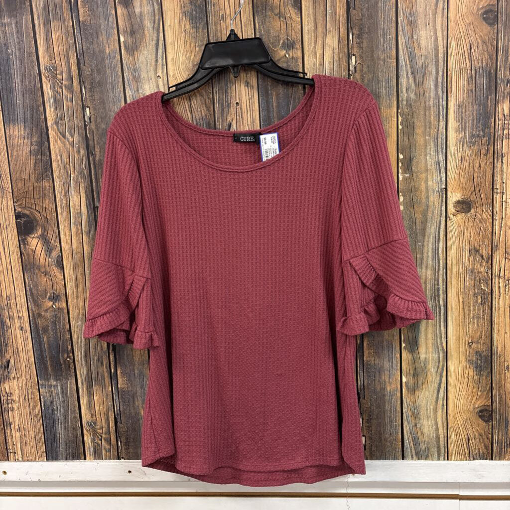 Maroon Waffle Print Top, Women's L