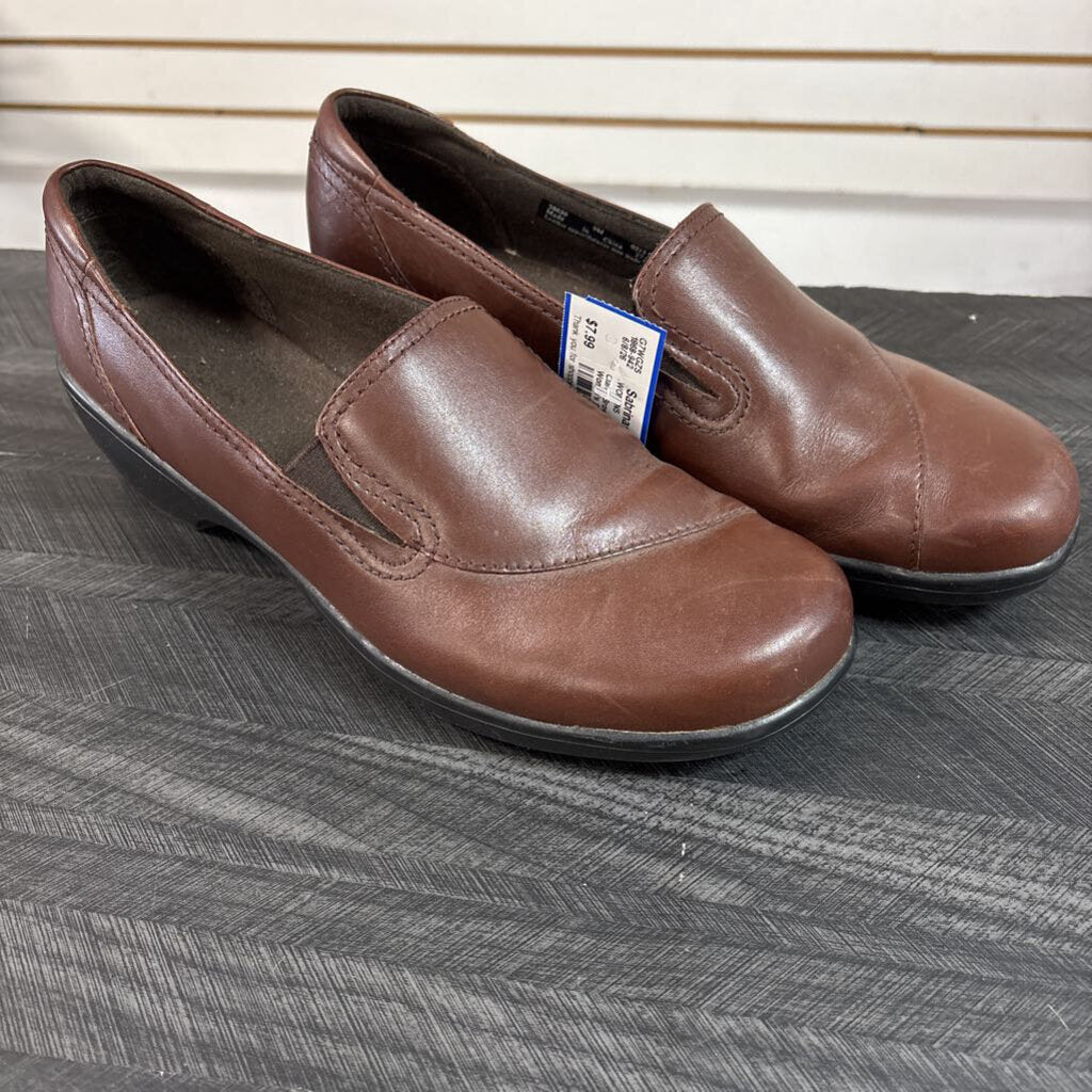Clarks Brown Leather Shoes, Women's 9