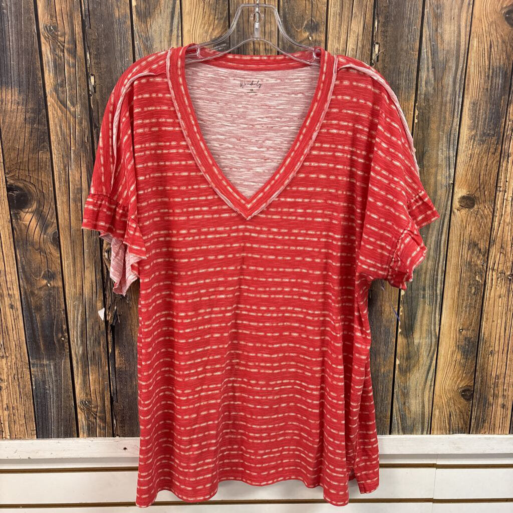 Wonderly Orange/White Top, Womens 1X