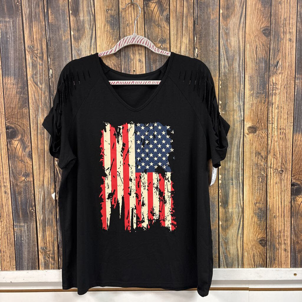 Flag Distressed Tee, Women's XL