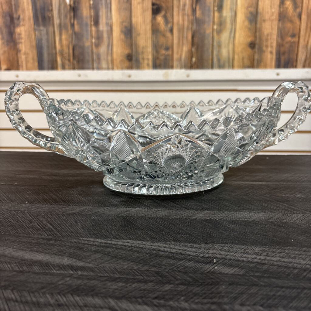 Vintage Cut Crystal Bowl with Handles 12x7, No Shipping