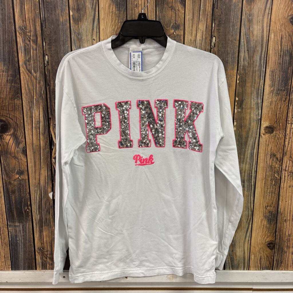 PINK White Sequin Top, Womens XS