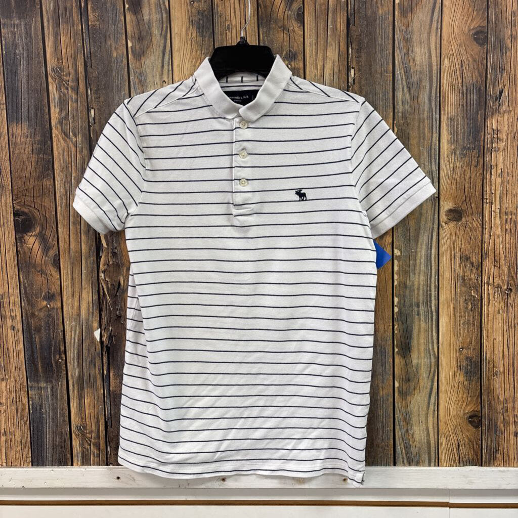 Abercrombie & Fitch White Striped Polo, Mens S